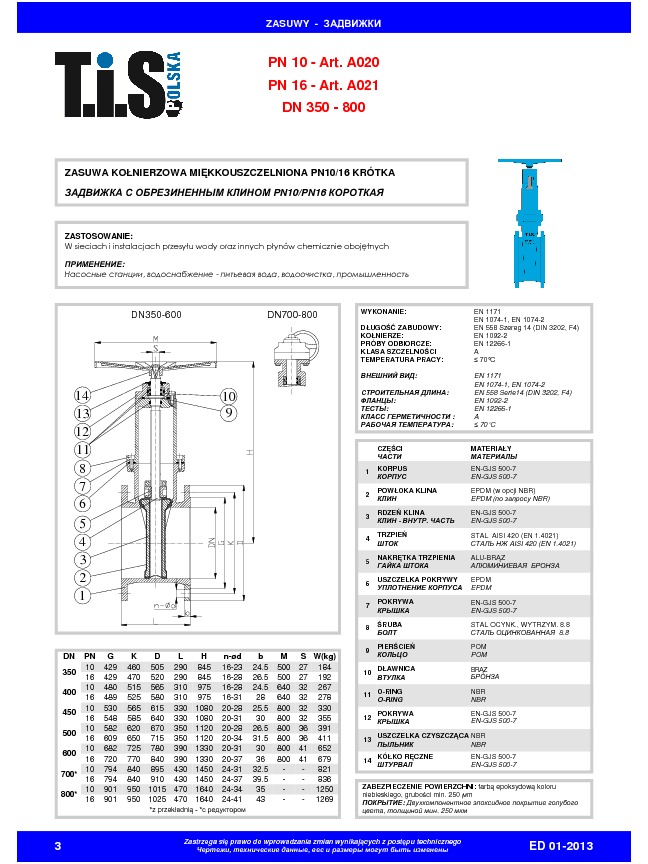 Задвижка с обрезиненным клином PN10/PN16 короткая